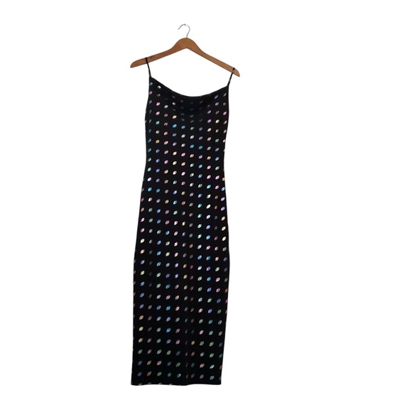 Nasty Gal Slip Dress Sz2 Strappy Metalic Polka Dot Maxi Retro Groovy Funky Disco - Picture 3 of 13